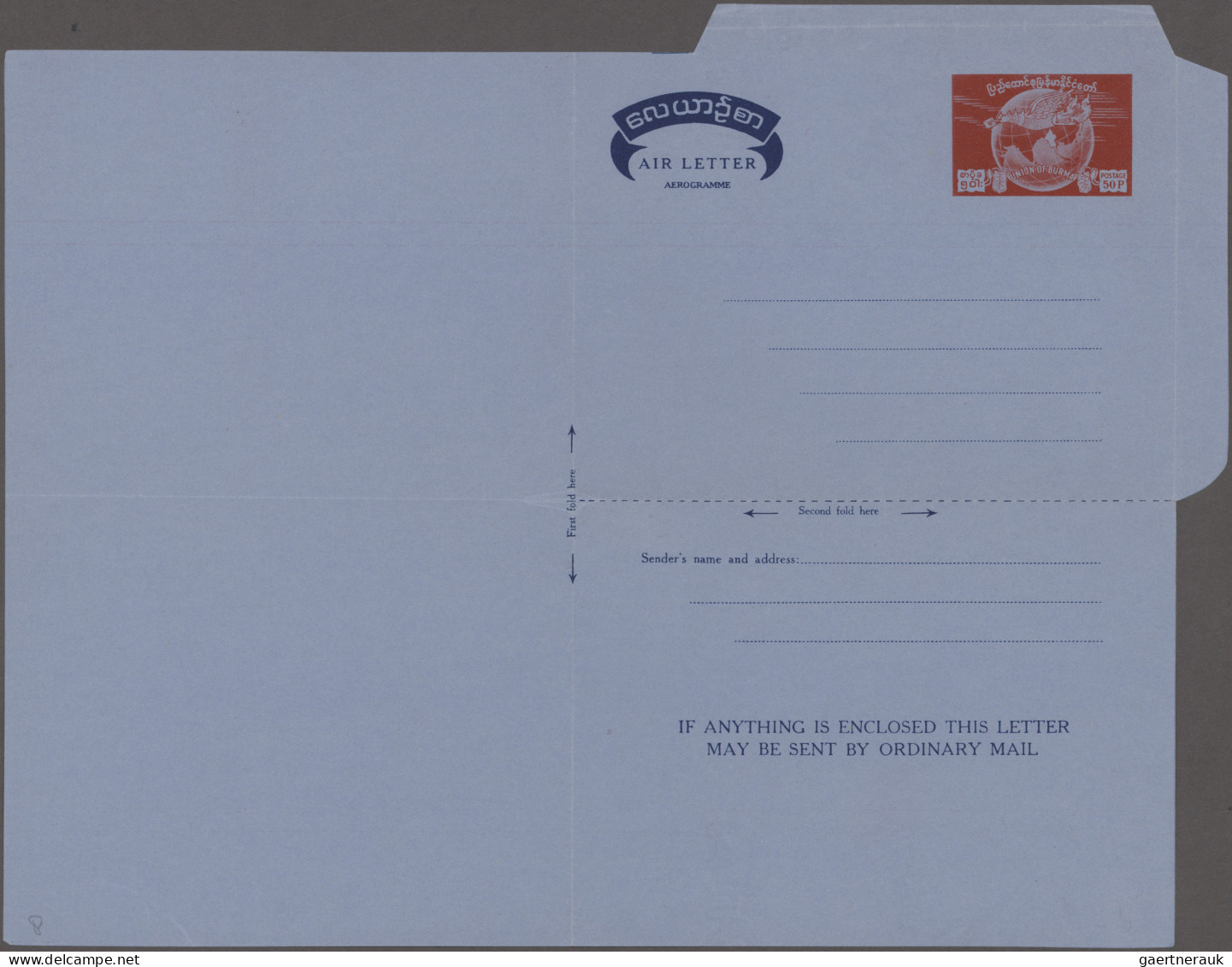 Birma - postal stationery: 1954/1990 (ca.), group of 28 air letter sheets (16 un
