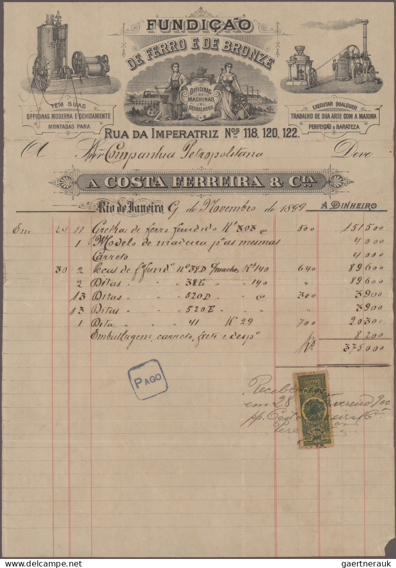 Brazil: 1890/1900 (ca.), Invoices/Documents, Assortment Of Apprx. 100 Pieces Inc - Lettres & Documents