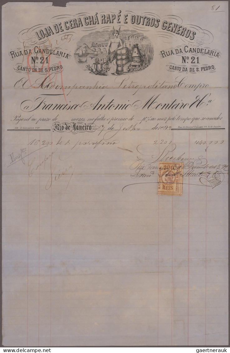 Brazil: 1890/1900 (ca.), Invoices/Documents, Assortment Of Apprx. 100 Pieces Inc - Lettres & Documents