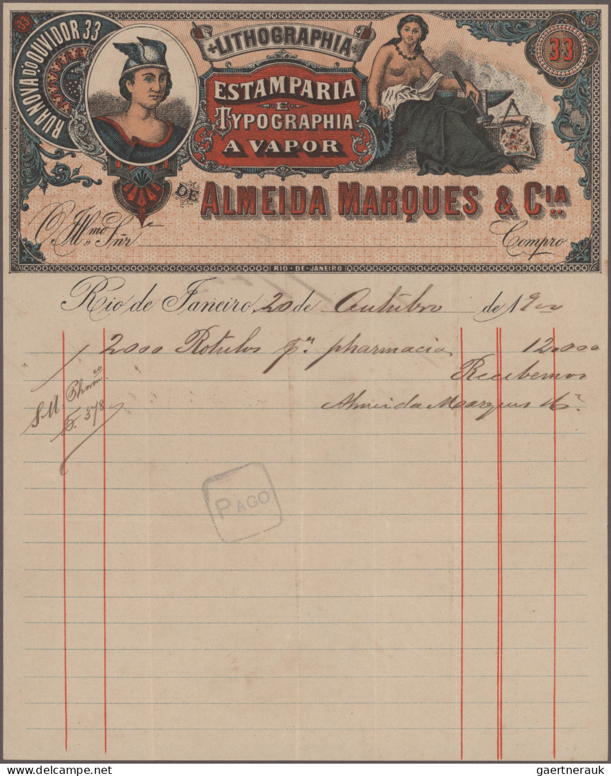 Brazil: 1890/1900 (ca.), Invoices/Documents, assortment of apprx. 100 pieces inc