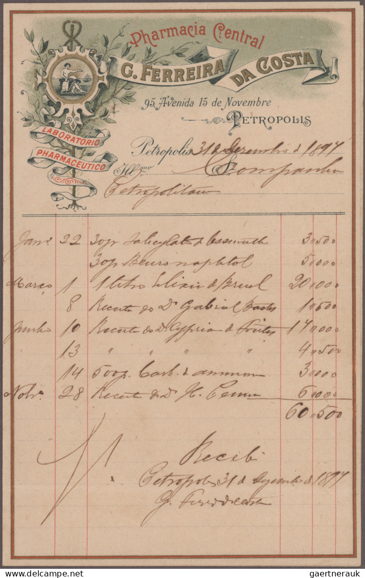 Brazil: 1890/1900 (ca.), Invoices/Documents, assortment of apprx. 100 pieces inc