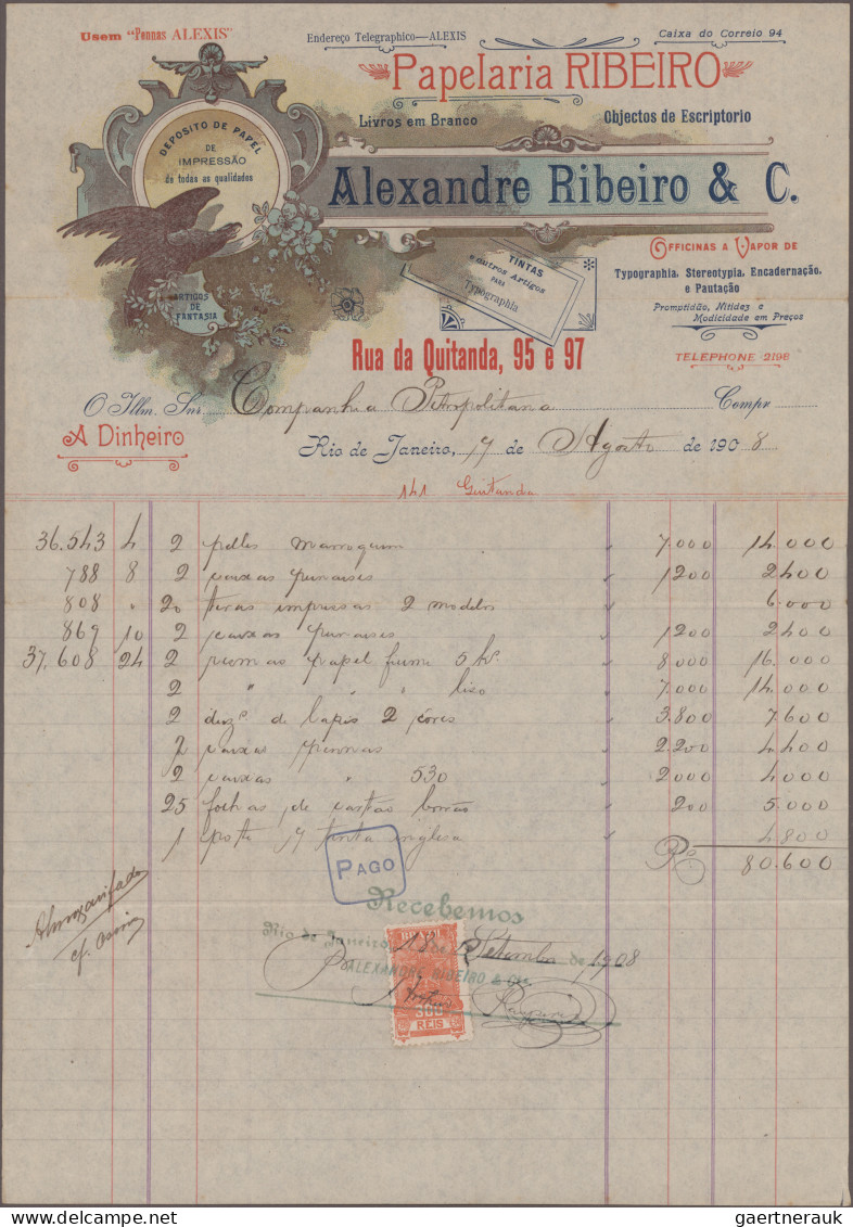 Brazil: 1890/1900 (ca.), Invoices/Documents, assortment of apprx. 100 pieces inc