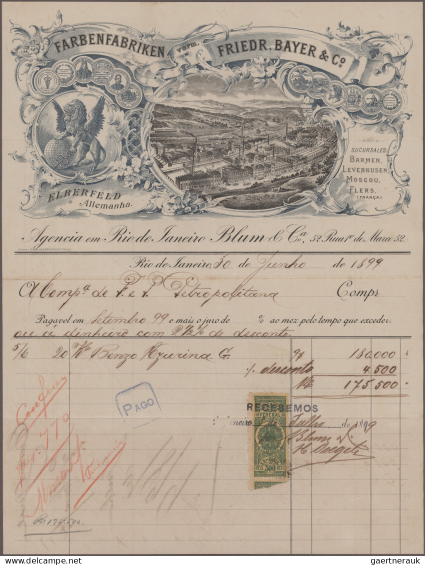 Brazil: 1890/1900 (ca.), Invoices/Documents, assortment of apprx. 100 pieces inc