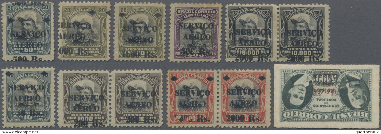 Brazil: 1927/1941, Airmails, Lot Of 20 Overprints Incl. Varieties, E.g. Shifted - Unused Stamps