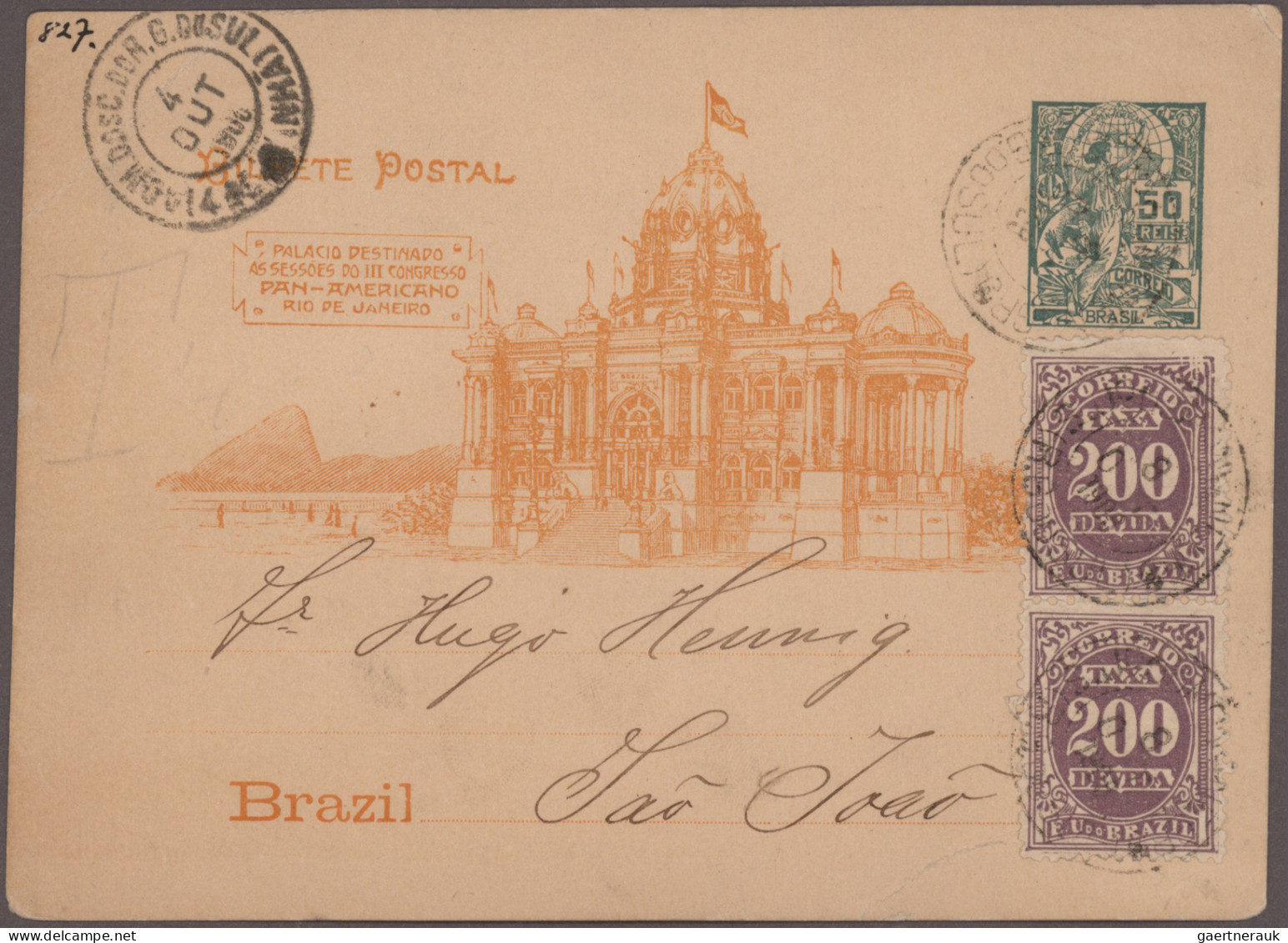 Brazil - Postal Stationery: 1883/1908, Lot Of Six (mainly Uprated) Stationeries, - Postal Stationery