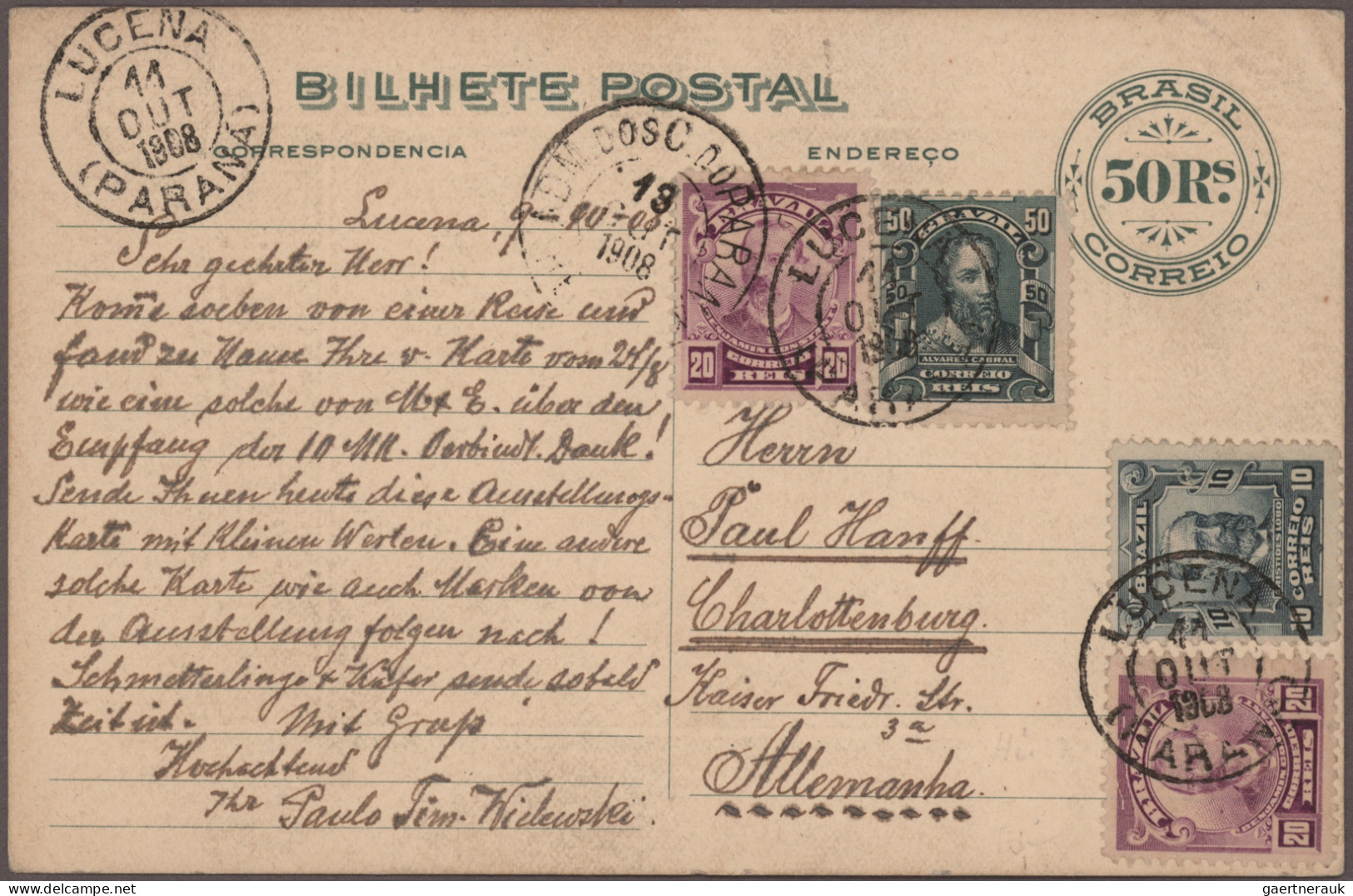 Brazil - Postal Stationery: 1883/1908, Lot Of Six (mainly Uprated) Stationeries, - Entiers Postaux