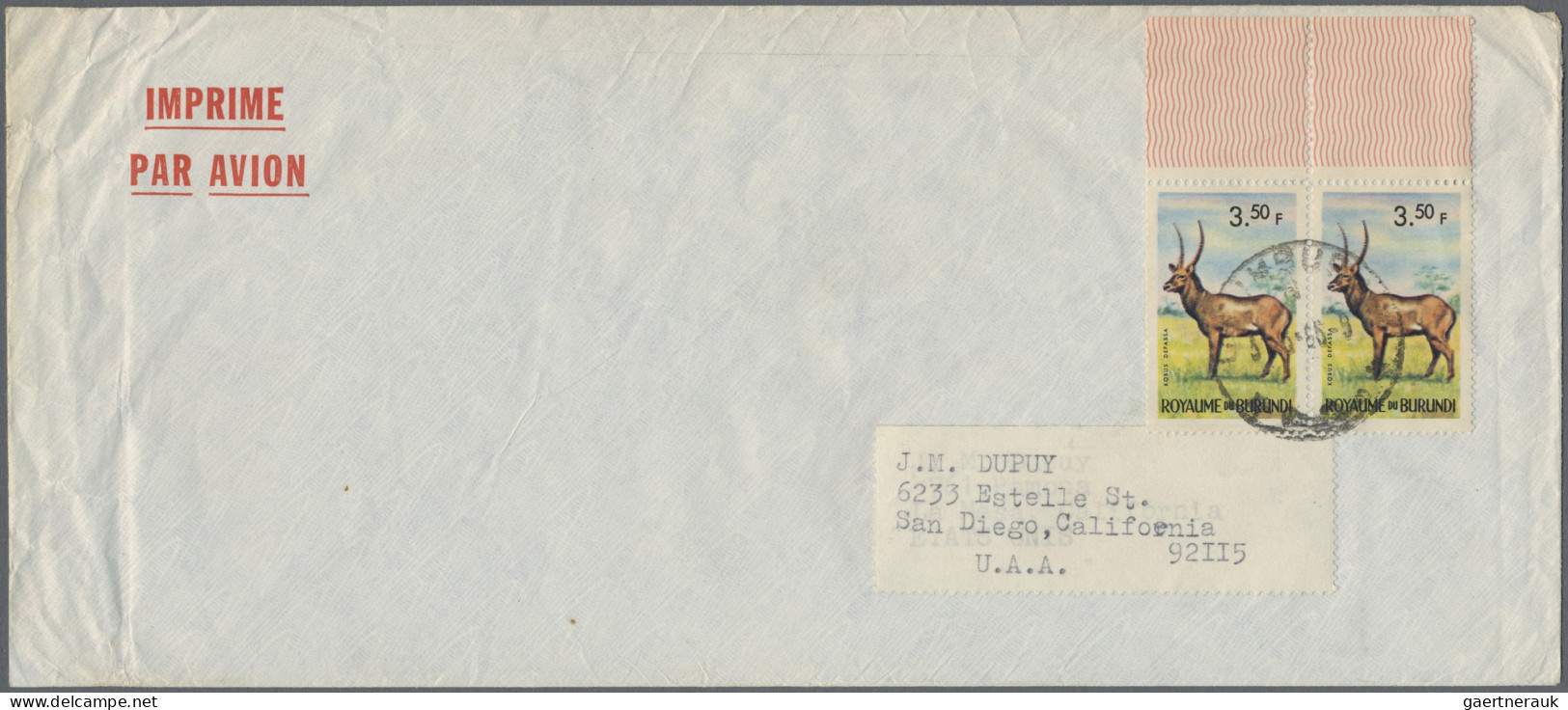Burundi: 1964, African Wildlife, Three Airmail Printed Matters Sent 1965 To USA, - Collections