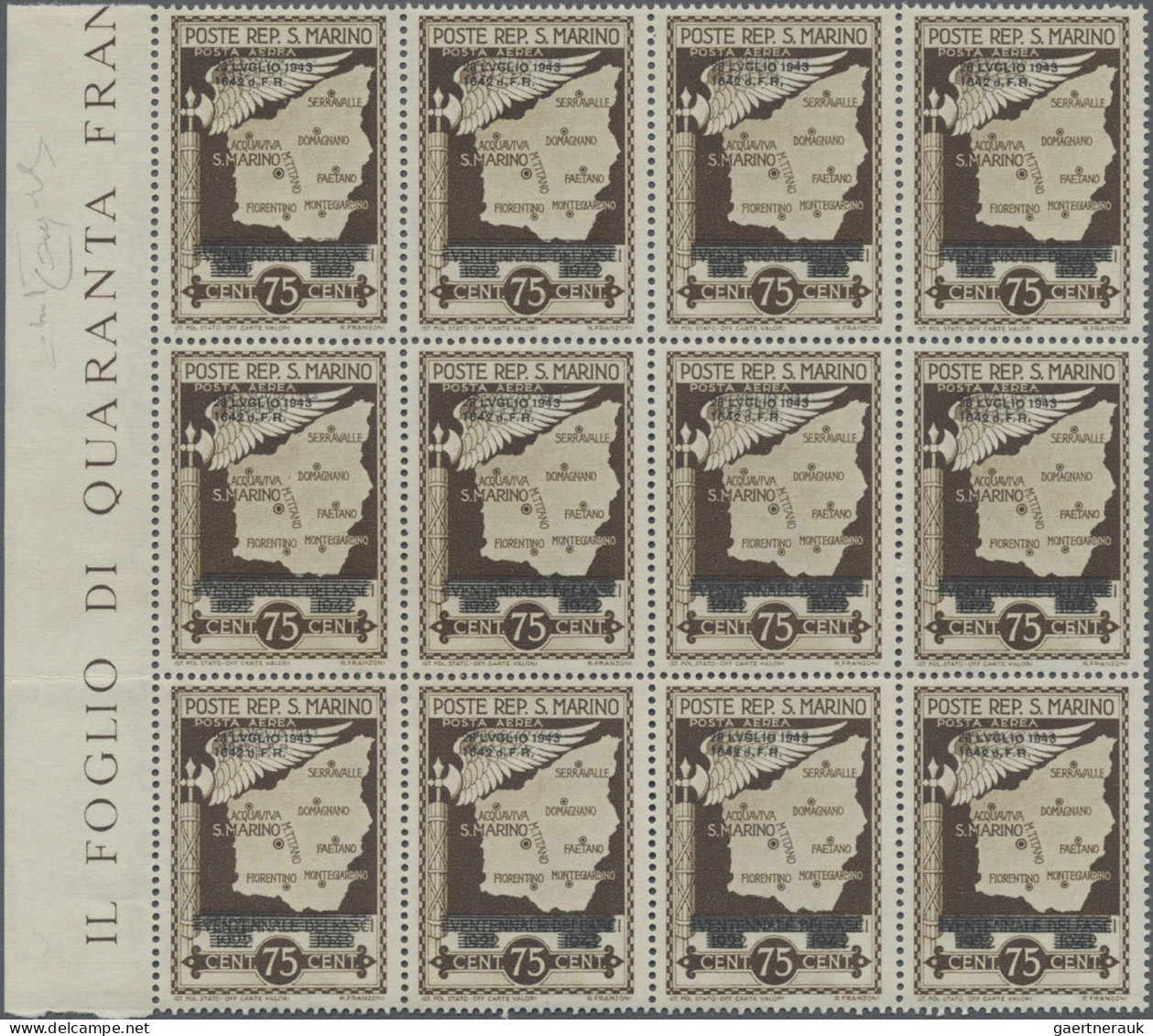 San Marino: 1943, DOUBLE OVERPRINTS On Not Issued "Facism" Issue, MNH Assortment - Unused Stamps