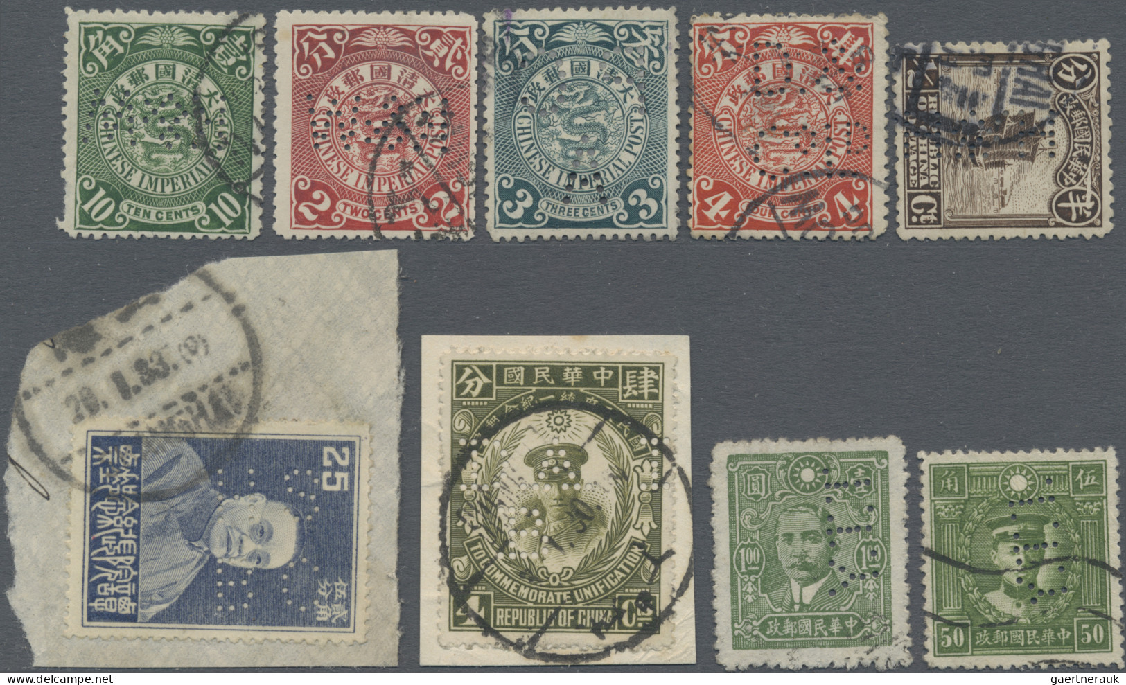 China: 1898/1940, Security Chops (22) And Perfins (9), Inc. Coiling Dragons (17) - 1912-1949 Republic