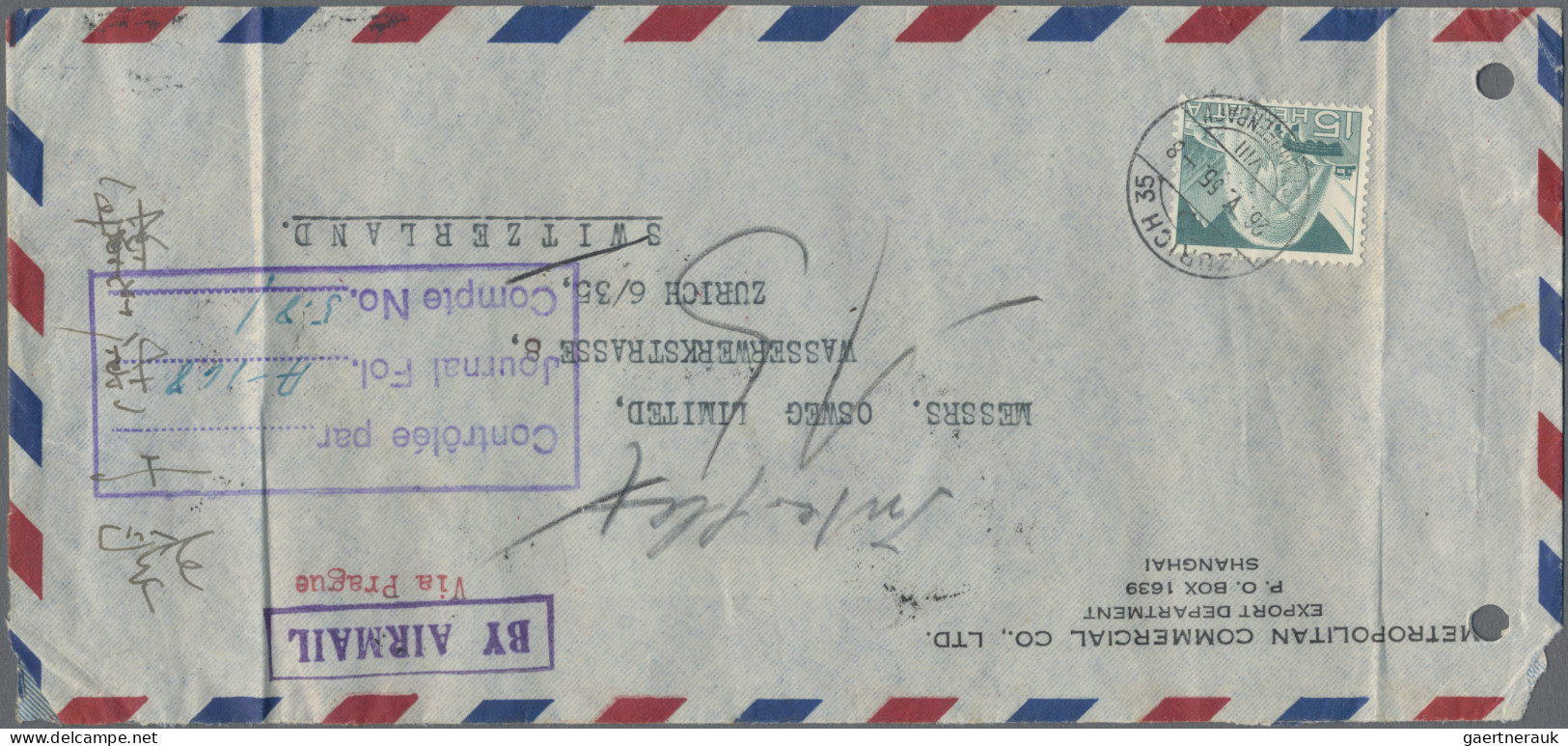 China (PRC): 1955, Tien An Men Frankings, Three Commercial Airmail Covers To Zur - Altri & Non Classificati