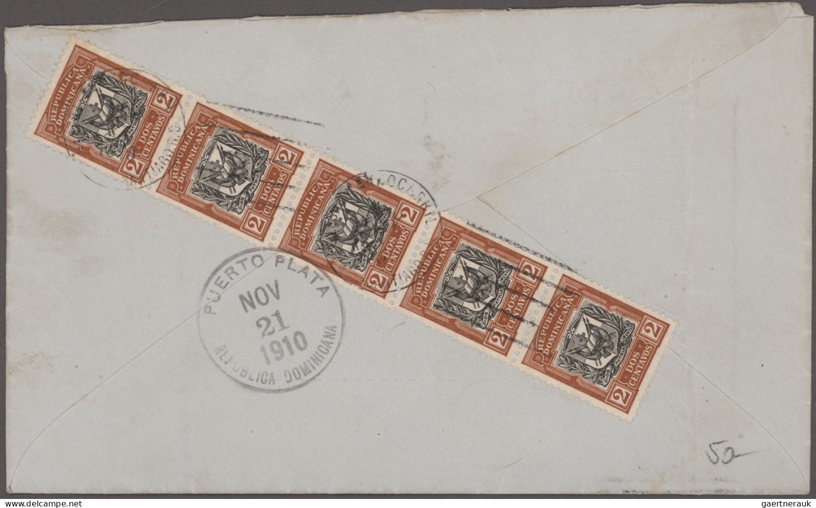 Dominican Republic: 1898/1916, Three Commercial Covers: Coat Of Arms 5c. Blue (M - Dominikanische Rep.