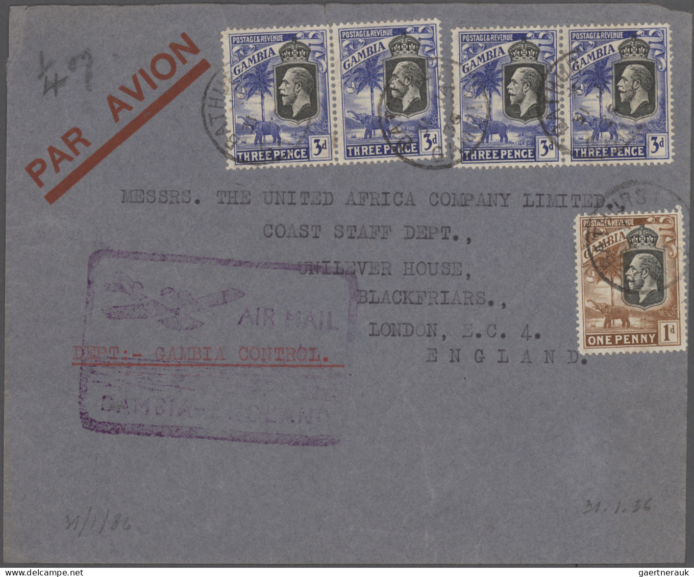 The Gambia: 1934/1936, Assortment Of 18 Flight Covers With Related Flight Cachet - Gambia (1965-...)