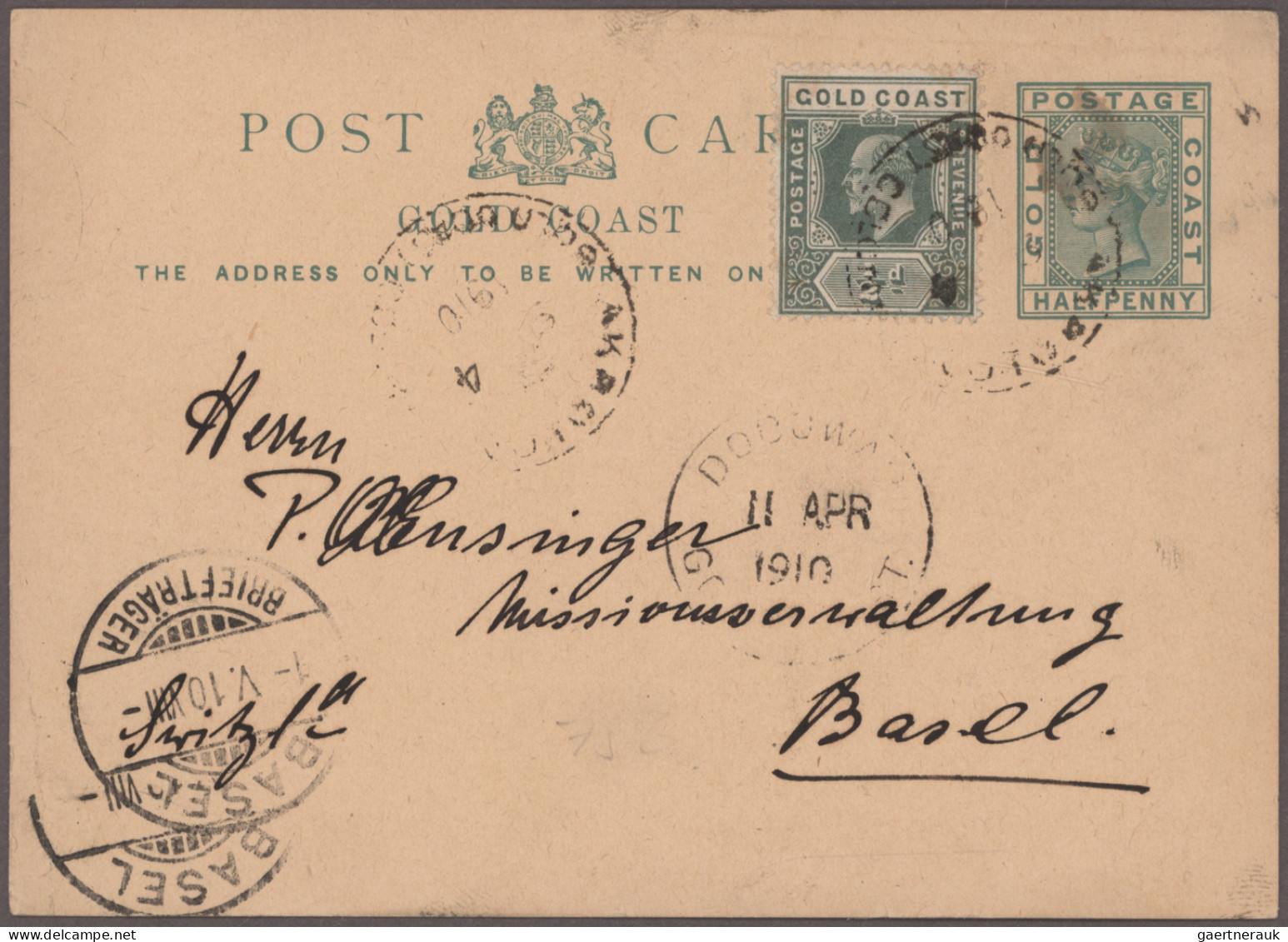 Ghana: 1900/1939, Collection Of 28 Covers, Picture Postcards And Some Postal Sta - Ghana (1957-...)