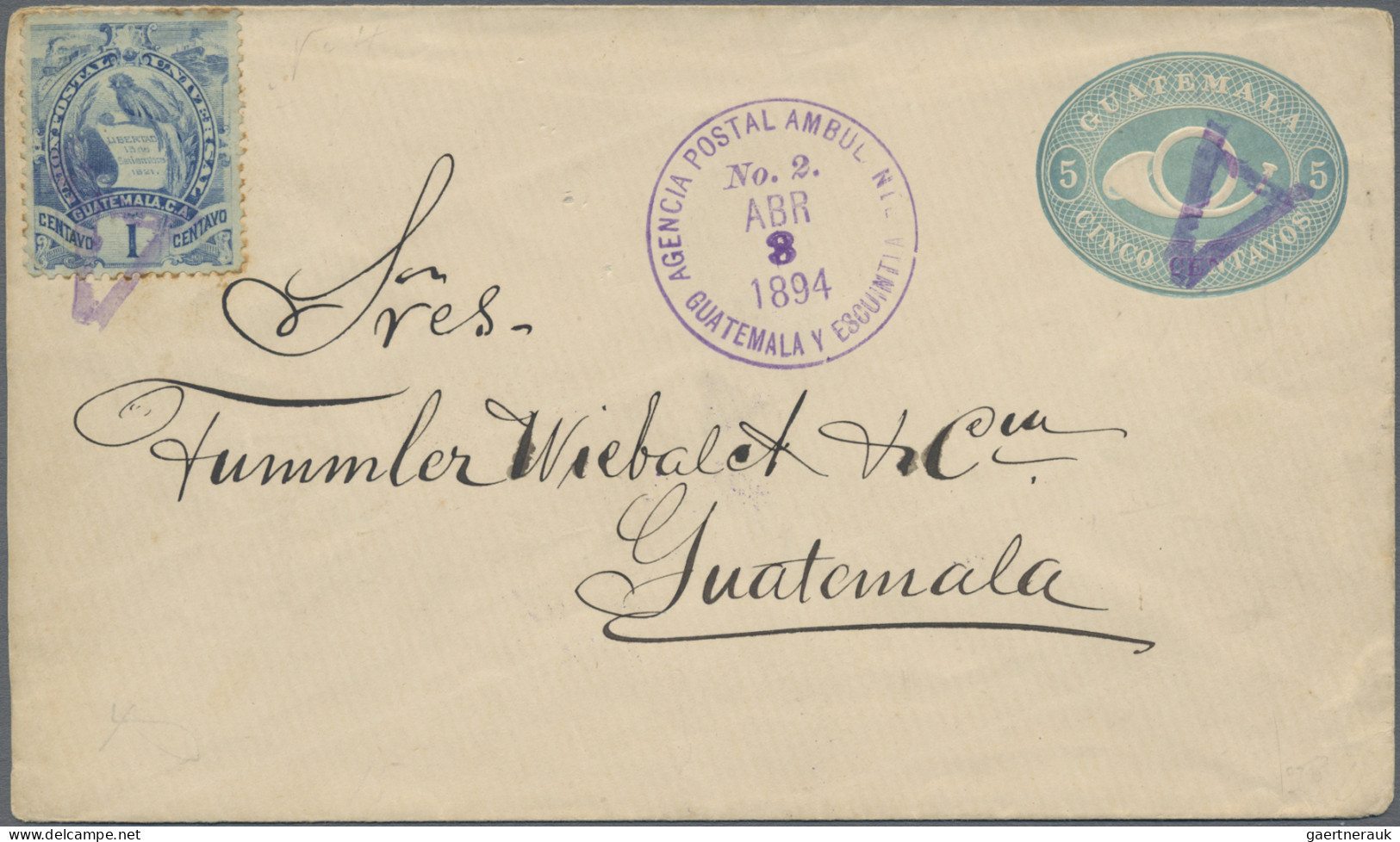 Guatemala - Postal Stationery: 1893/1898, Lot Of Four Commercially Used Envelope - Guatemala