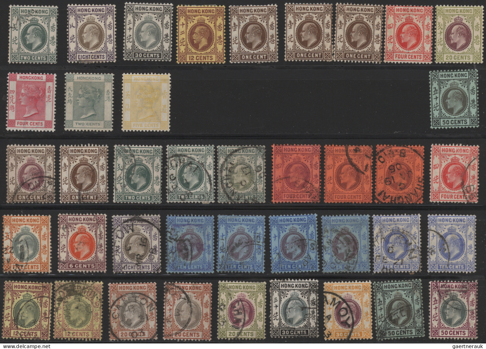 Hong Kong: 1863/1931, definitives QV-KGV, mostly used on stockcards and in stock