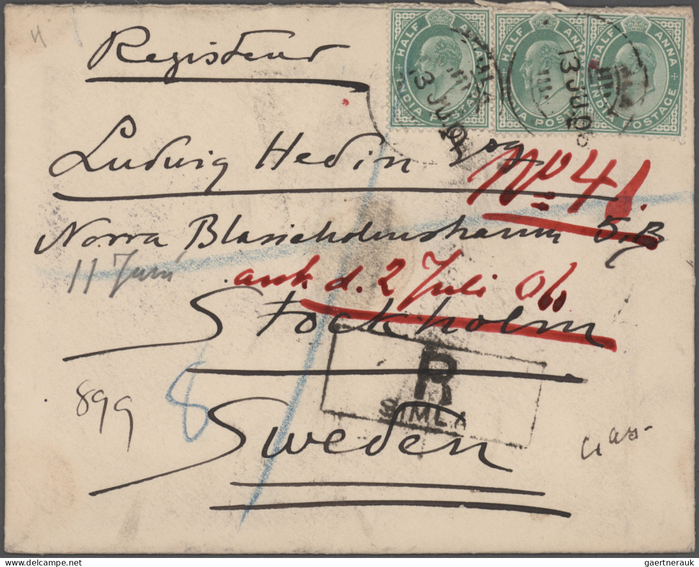 India: 1901/1906, SVEN HEDIN Correspondence, Lot Of 20 Covers, Thereof 19 From S - 1902-11 Koning Edward VII