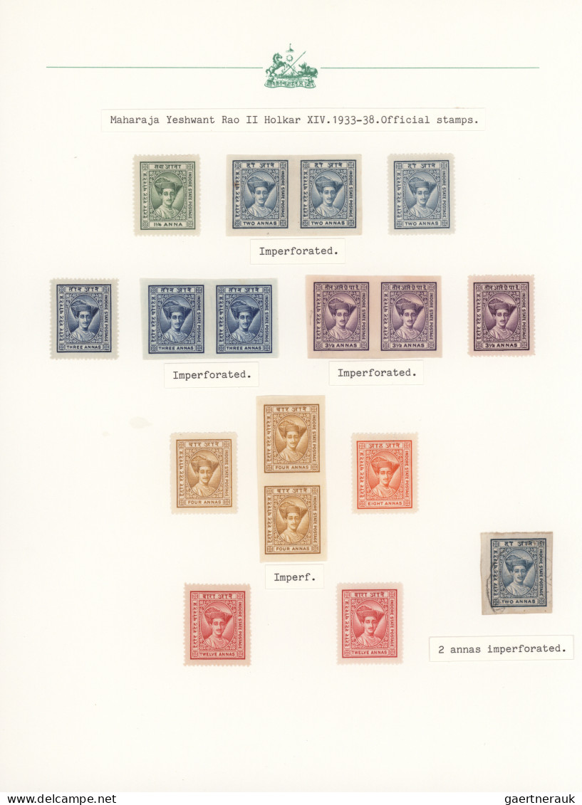 Indore: 1927/1940, Definitives "Maharaja Yeshwant Rao Holkar II", Specialised Co - Sonstige & Ohne Zuordnung