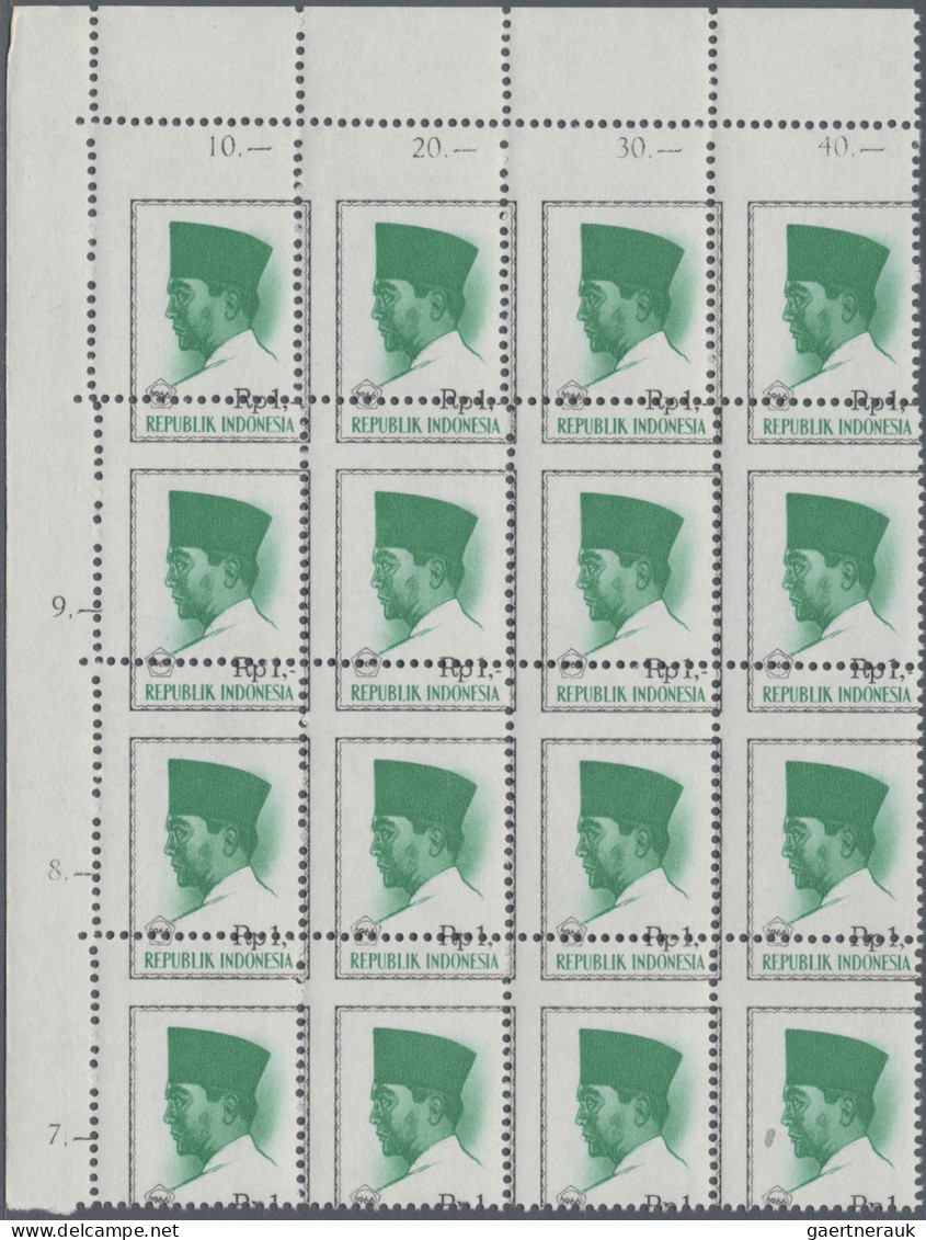 Indonesia: 1966, President Sukarno 1rp. Brown/green Lot With About 15.000 (!) St - Indonesien