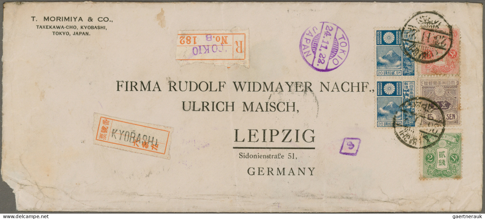 Japan: 1876/1935, Part Of 1921/22 Morimiya&Co. Correspondence To Leipzig/Germany - Andere & Zonder Classificatie