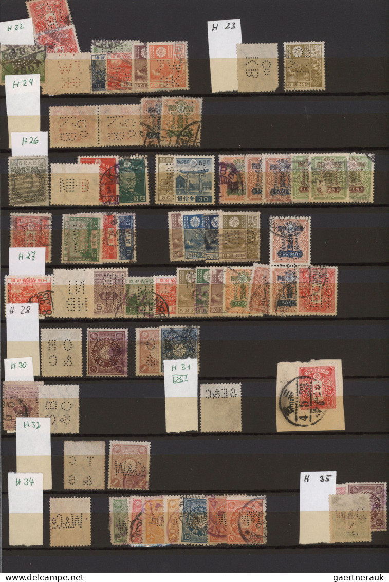 Japan: 1883/1960, perfins 1000+ stamps with security perfins, plus perfins on co