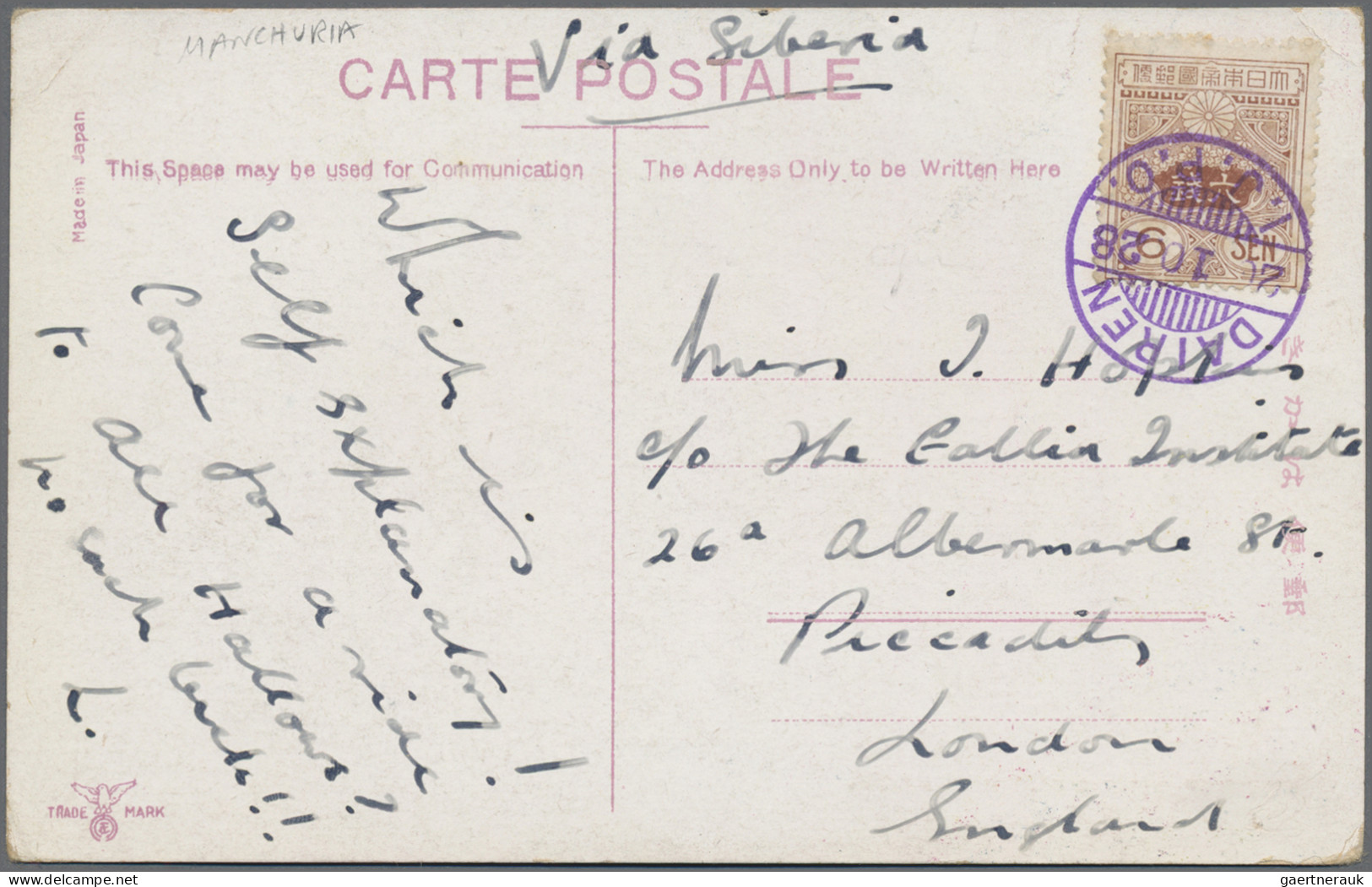 Japanese Post In China: 1910/1936, KLT/SMRZ Markings On Cover: Moukden I.J.P.O. - 1943-45 Shanghai & Nanchino