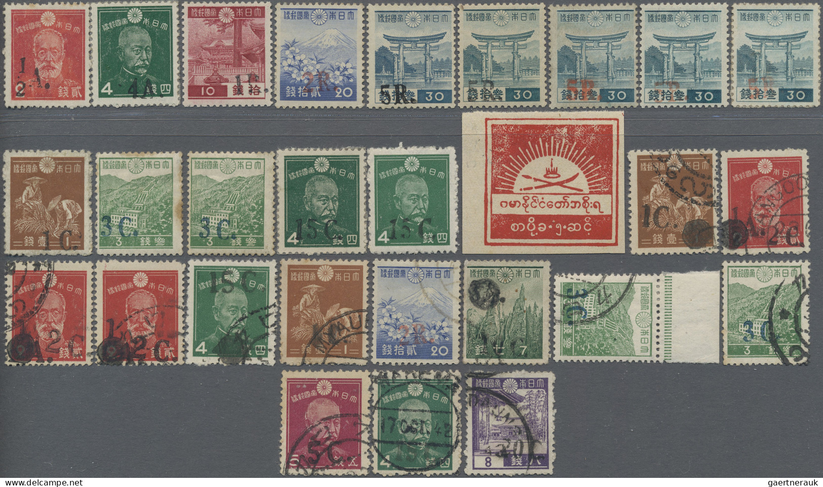 Japanese Occupation WWII: 1942, Group Surcharges, Unused Mint: ½ A. On 2 Sen (re - Myanmar (Birma 1948-...)