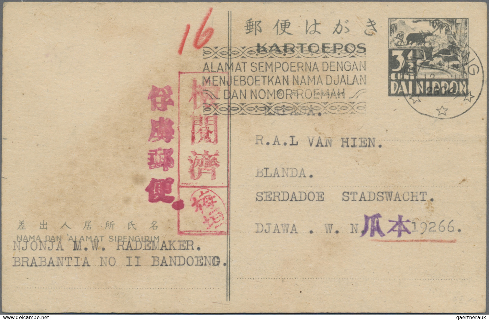 Japanese Occupation WWII: 1942/1944, 3½ C. Stationery Cards (12) Used To POW Cam - Indonesia