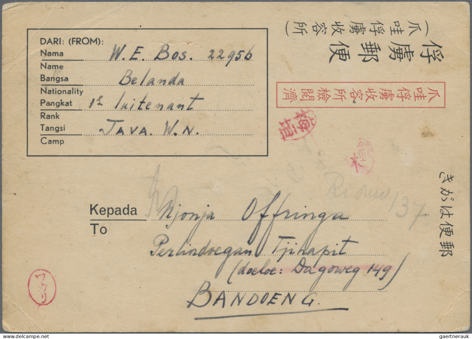 Japanese Occupation WWII: 1942/1945, Java POW camp preprinted "Java" cards (14)