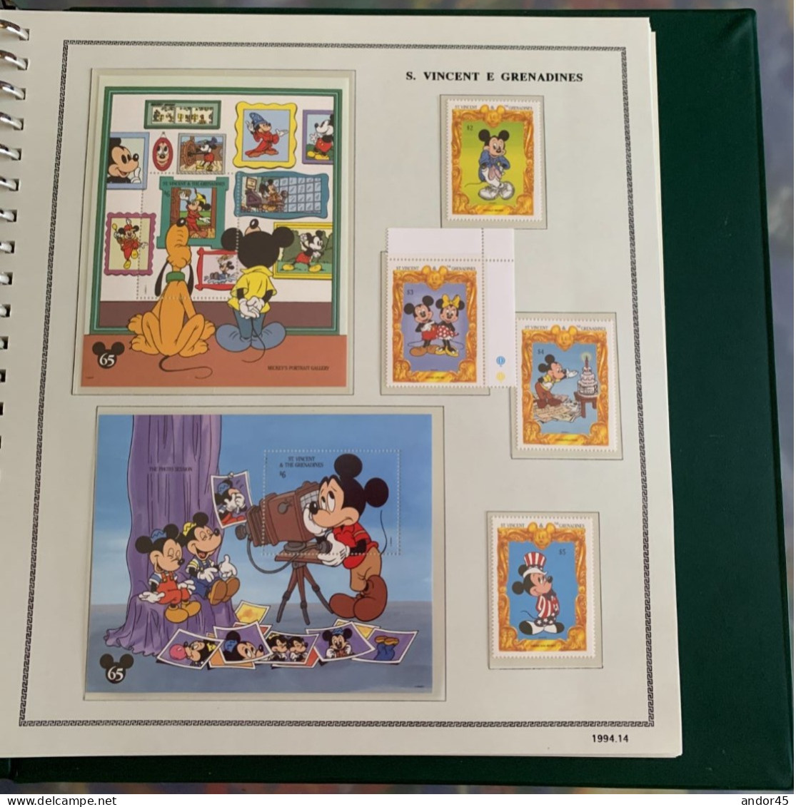 1994 ANNATA COMPLETA COLLEZIONE WALT DISNEY DA TUTTE LE PARTI DEL MONDO  MONTATA SU ALBUM CONTENENTE   FRANCOBOLLI SINGO