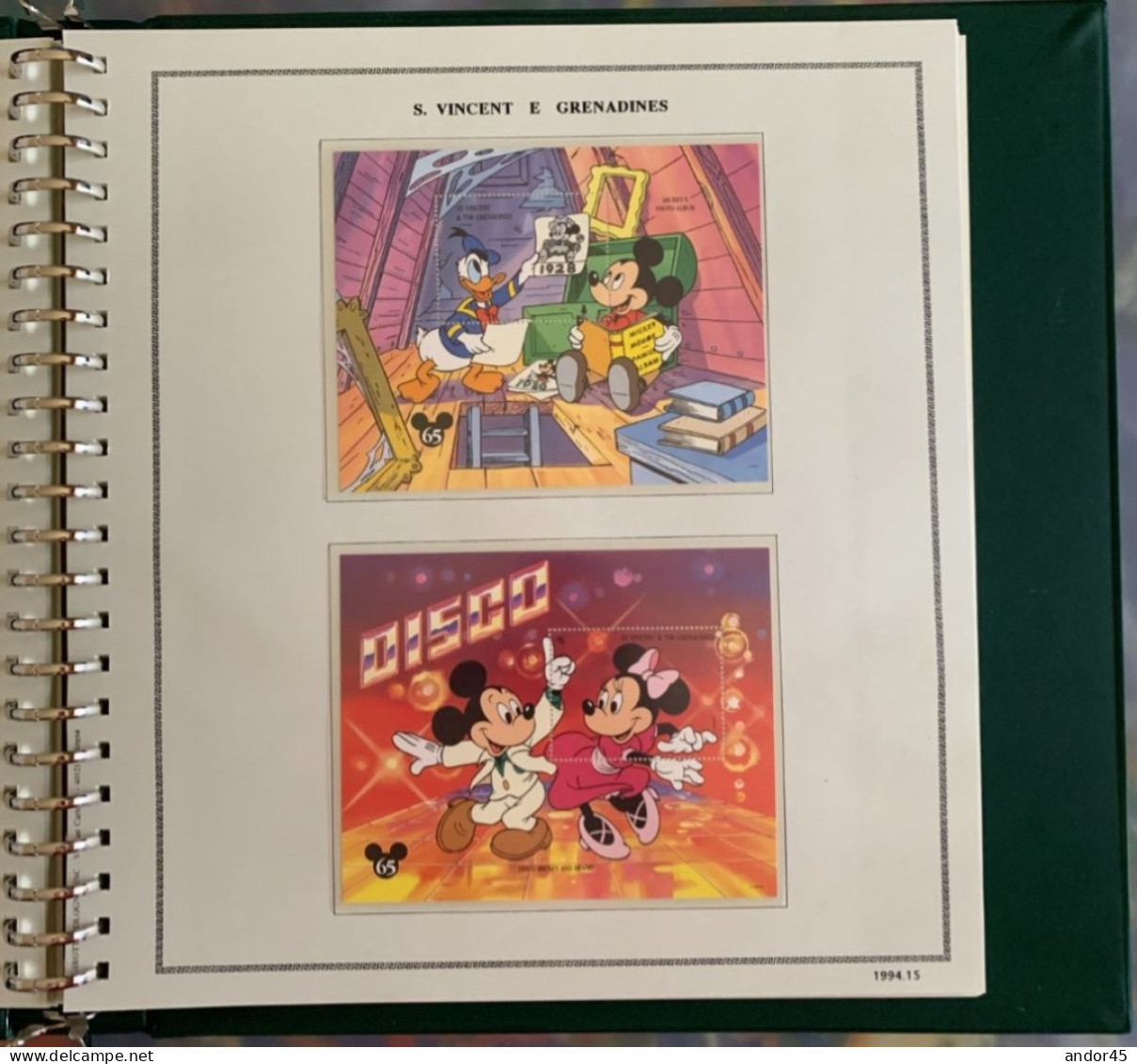 1994 ANNATA COMPLETA COLLEZIONE WALT DISNEY DA TUTTE LE PARTI DEL MONDO  MONTATA SU ALBUM CONTENENTE   FRANCOBOLLI SINGO