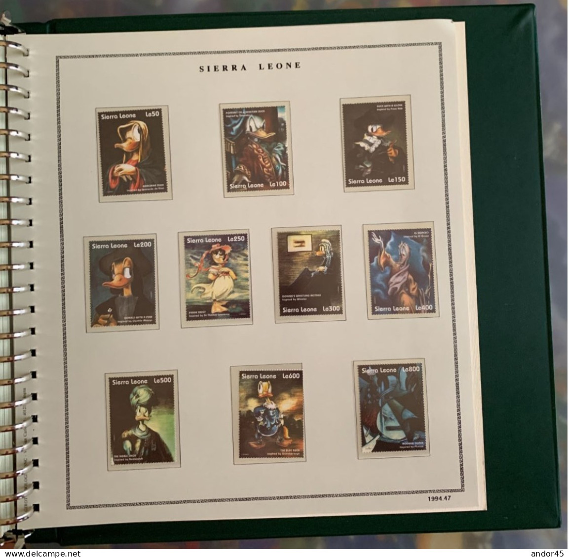 1994 ANNATA COMPLETA COLLEZIONE WALT DISNEY DA TUTTE LE PARTI DEL MONDO  MONTATA SU ALBUM CONTENENTE   FRANCOBOLLI SINGO