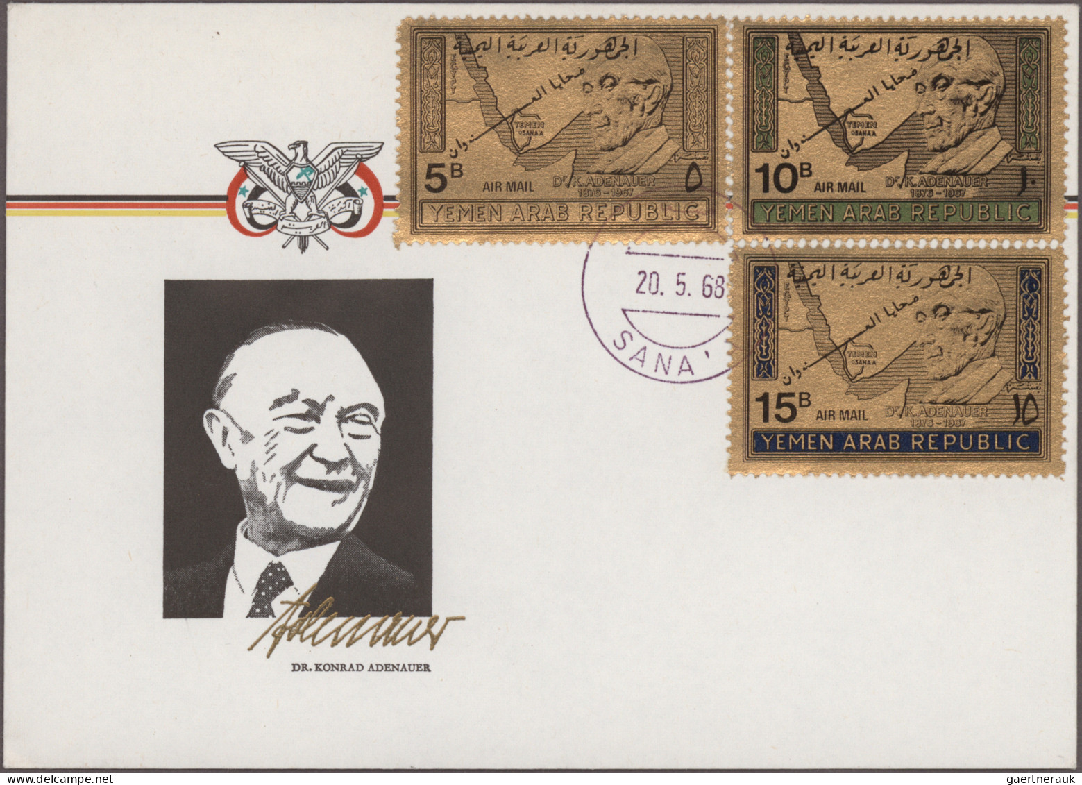 Yemen: 1962/1986, Covers (5, Inc. 1975, 278 F. Surcharged Single Frank To Air Ma - Yémen