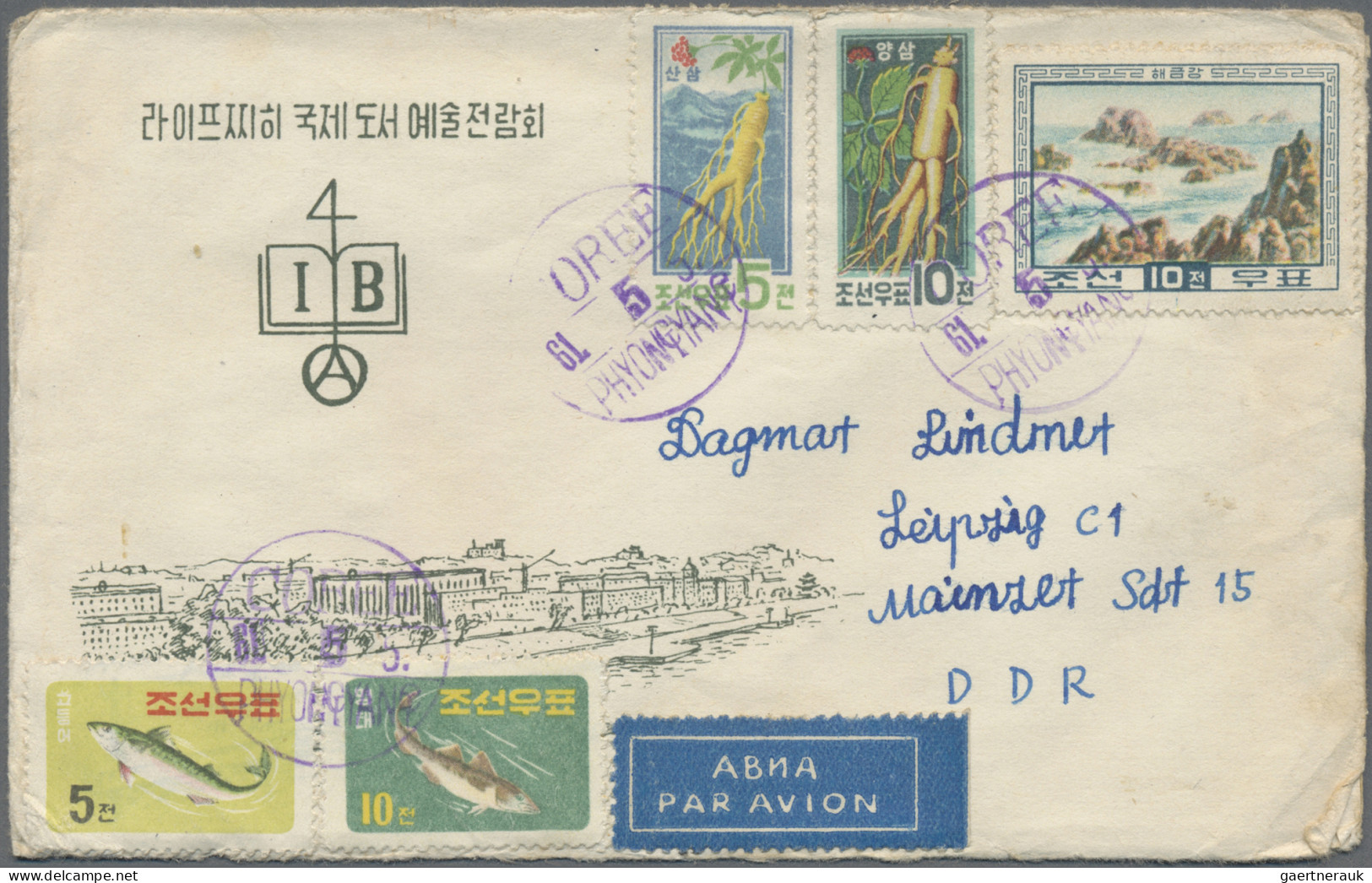 North Korea: 1961, Covers (4) And Uprated Stationery Envelope 10 Ch. Blue, All U - Corée Du Nord