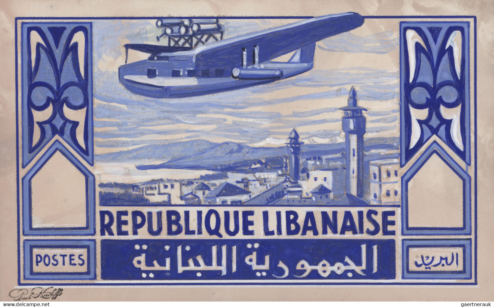 Lebanon: 1930/1966. Whopping collection of 95 ARTIST'S DRAWINGS for stamps of th