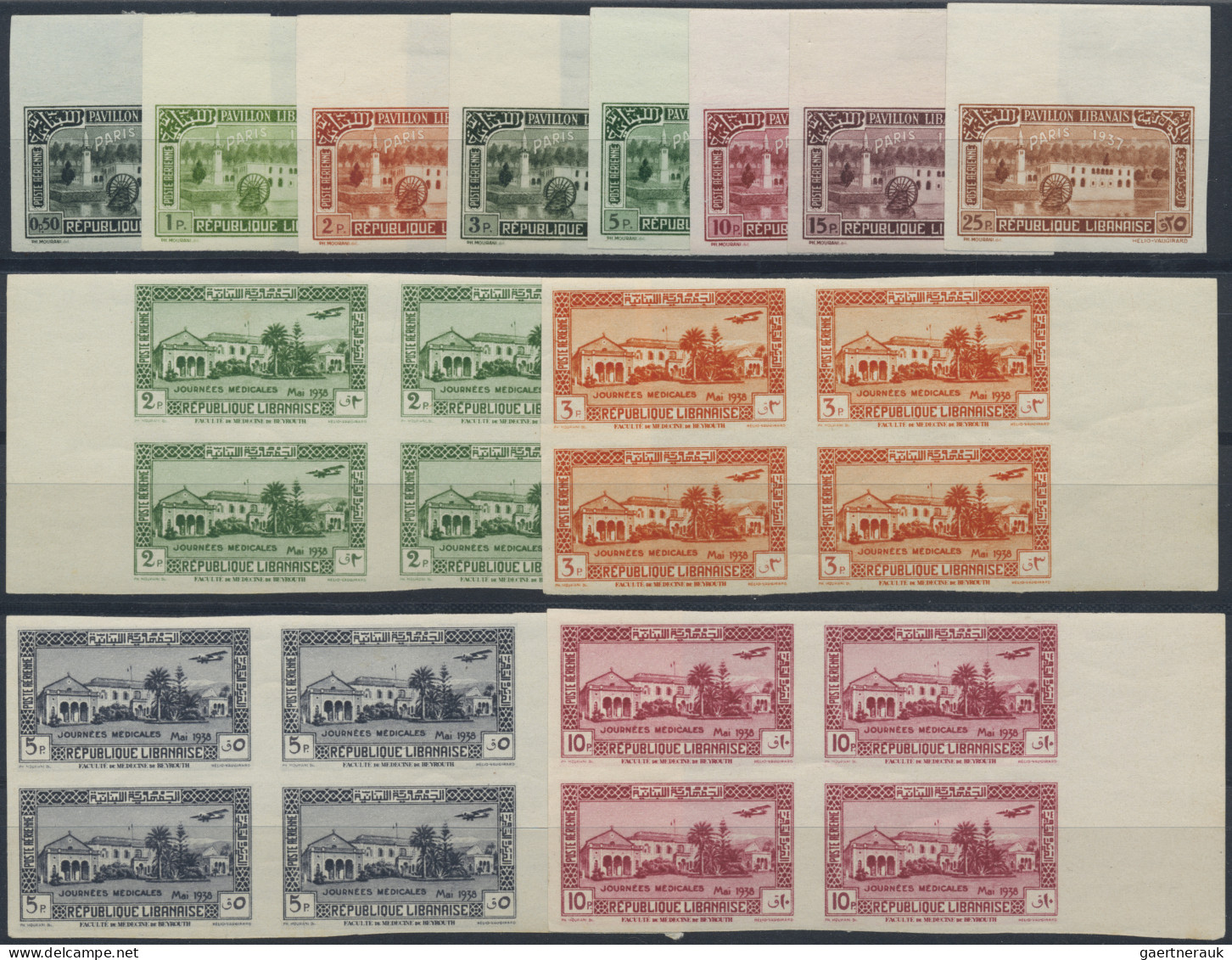 Lebanon: 1937/1938, MNH Lot Of Imperforate Issues: 1937 World Exhibition Top Mar - Libanon