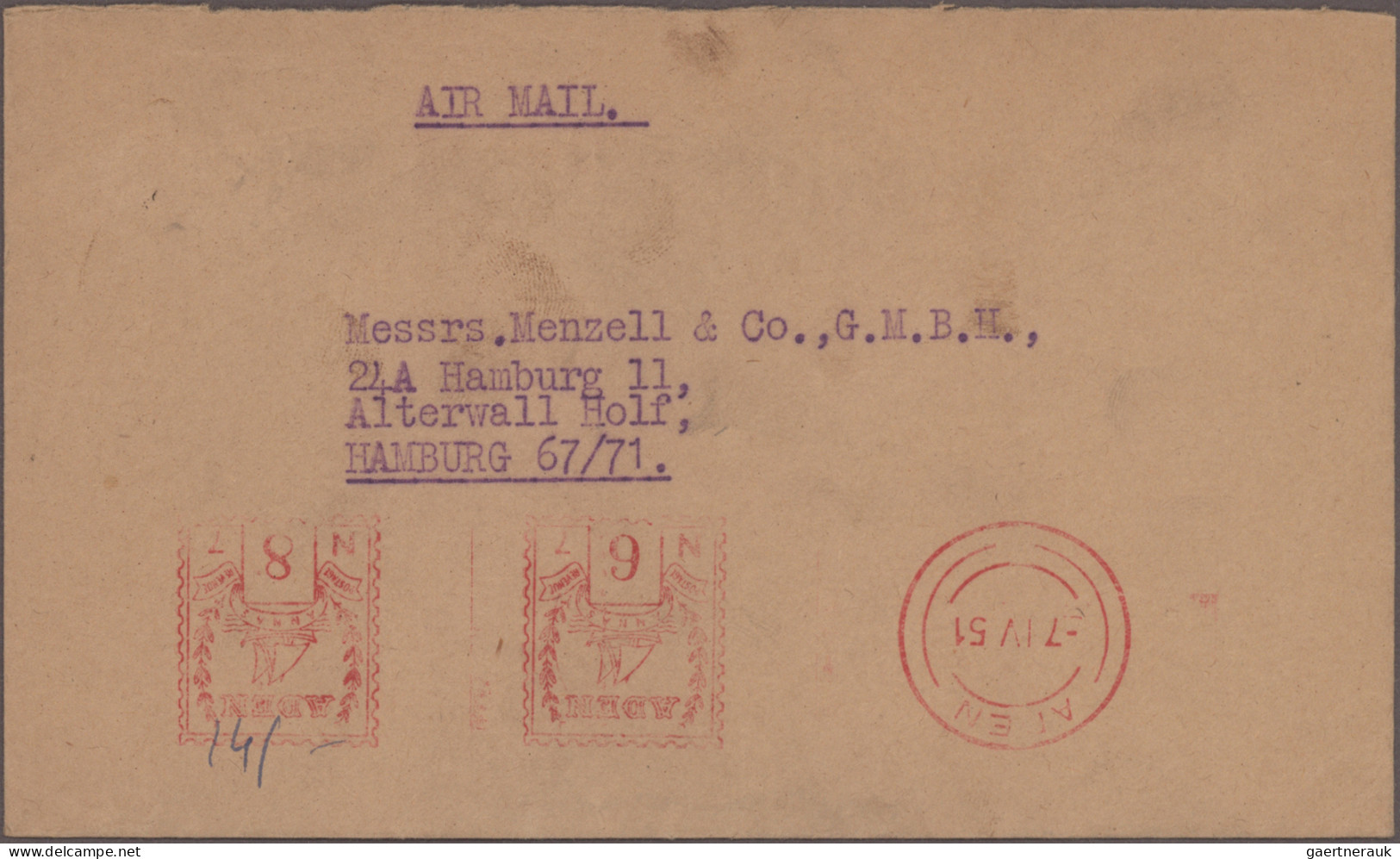 Aden: 1951/1966, METER MARKS, Lot Of Seven Commercial Covers Mainly To Germany S - Yemen