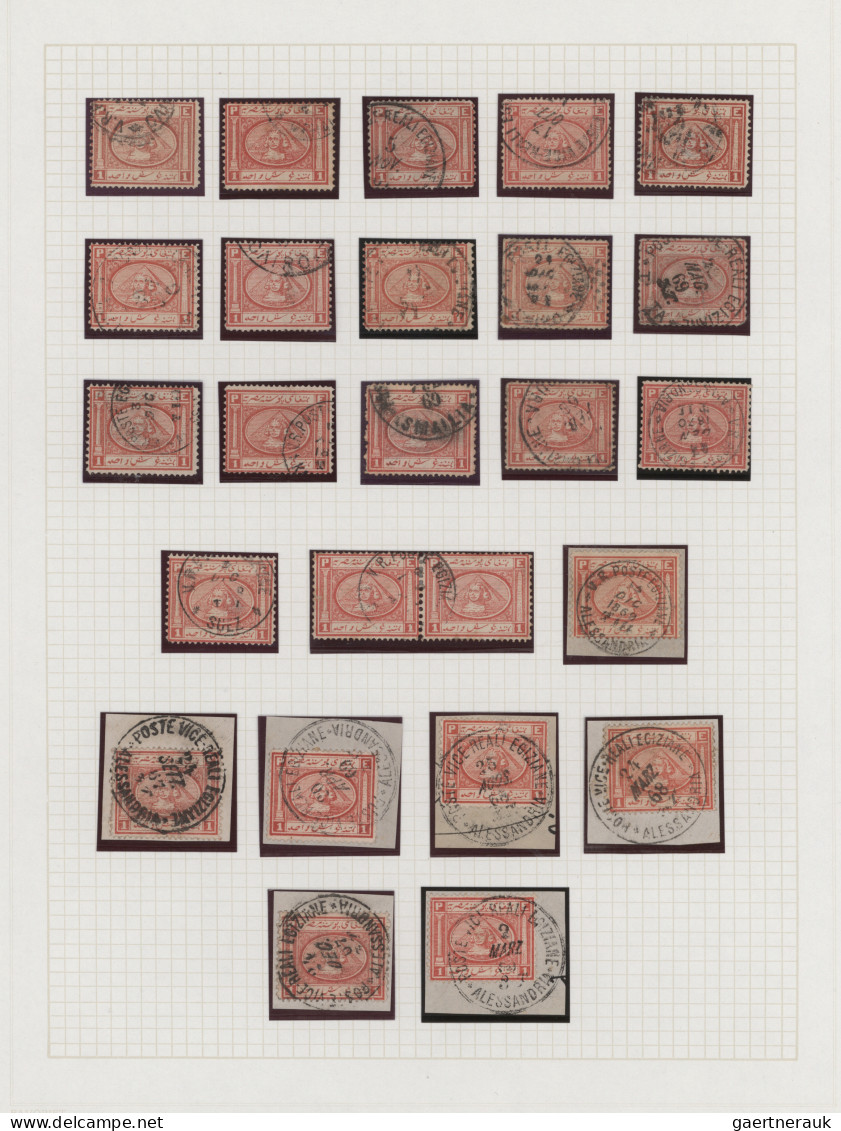 Egypt: 1867/1871, "Sphinx/Pyramid", Used Collection Of Apprx. 140 Stamps On Albu - 1915-1921 Protectorado Británico