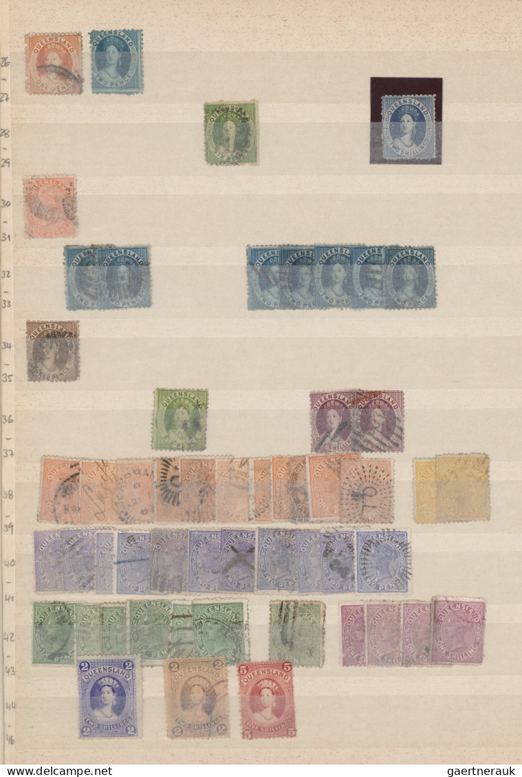 Queensland: 1860/1910 (ca.), Used And Mint Balance Of Apprx. 500 Stamps, Neatly - Lettres & Documents
