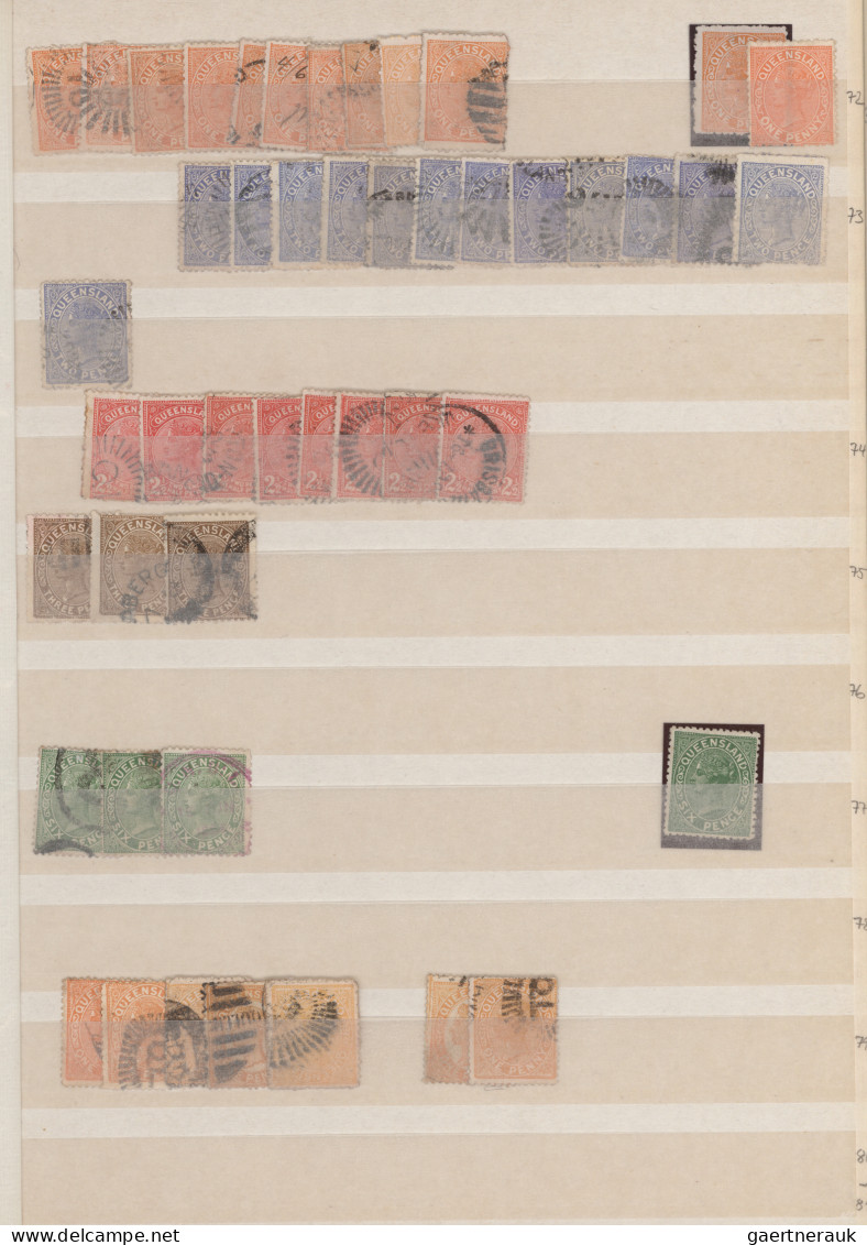 Queensland: 1860/1910 (ca.), Used And Mint Balance Of Apprx. 500 Stamps, Neatly - Lettres & Documents