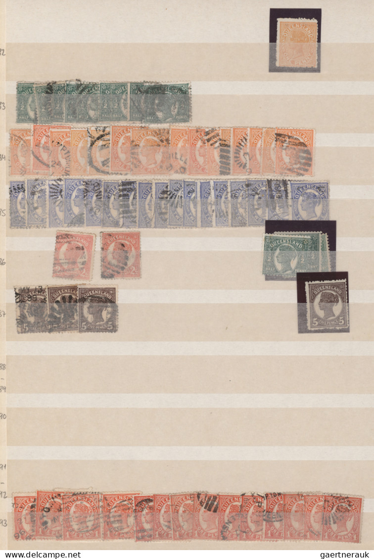 Queensland: 1860/1910 (ca.), Used And Mint Balance Of Apprx. 500 Stamps, Neatly - Covers & Documents