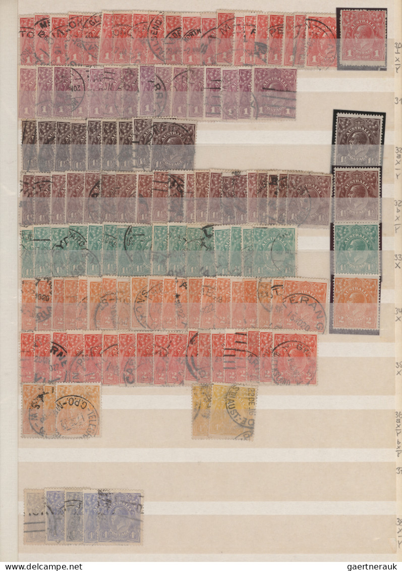 Australia: 1913/1940 (ca.), Used And Mint Balance Of More Than 1.100 Stamps, Nea - Verzamelingen