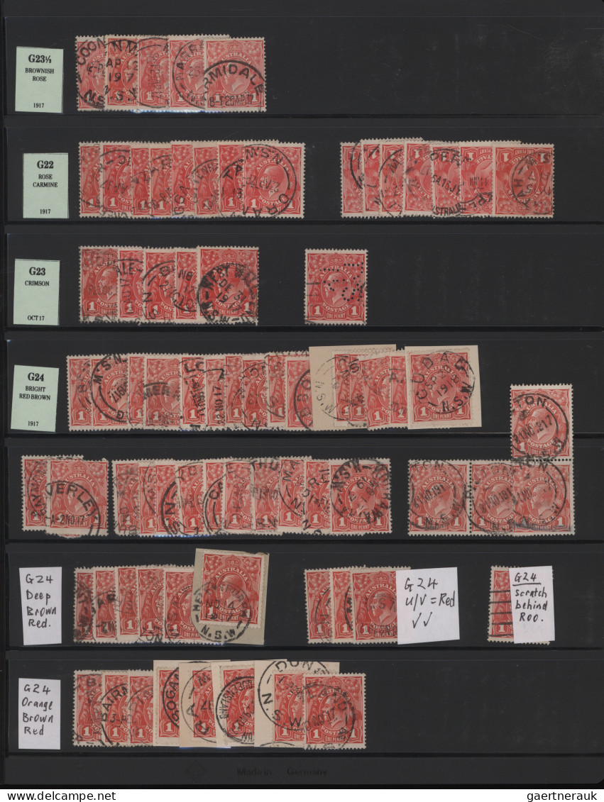 Australia: 1914/1918 Ca., COLORS Of The 1d Red KGV (ACSC 70, 71 & 72): Very Comp - Collections