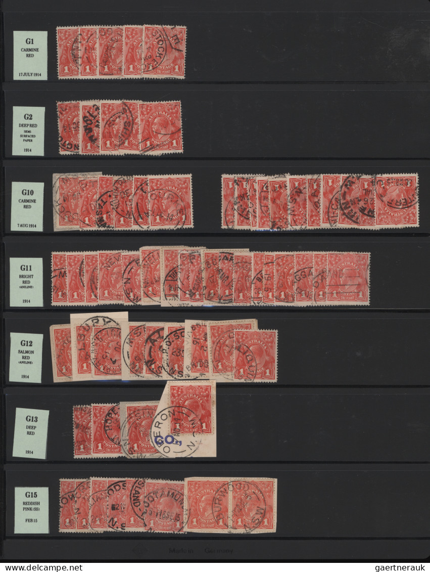 Australia: 1914/1918 Ca., COLORS Of The 1d Red KGV (ACSC 70, 71 & 72): Very Comp - Collections