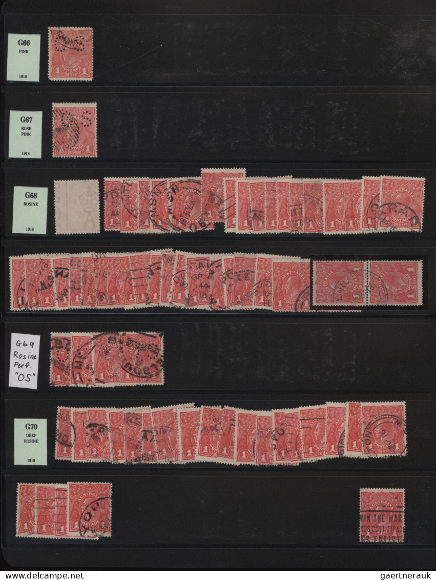 Australia: 1914/1918 ca., COLORS of the 1d red KGV (ACSC 70, 71 & 72): very comp