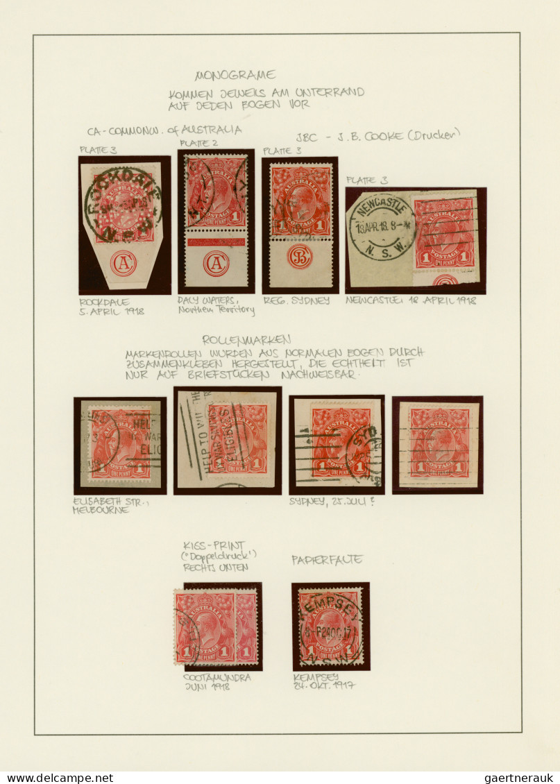 Australia: 1914/1919, 1d Red KGV (ACSC 71 & 72): PRINTING VARIETIES & SPECIALITI - Collezioni