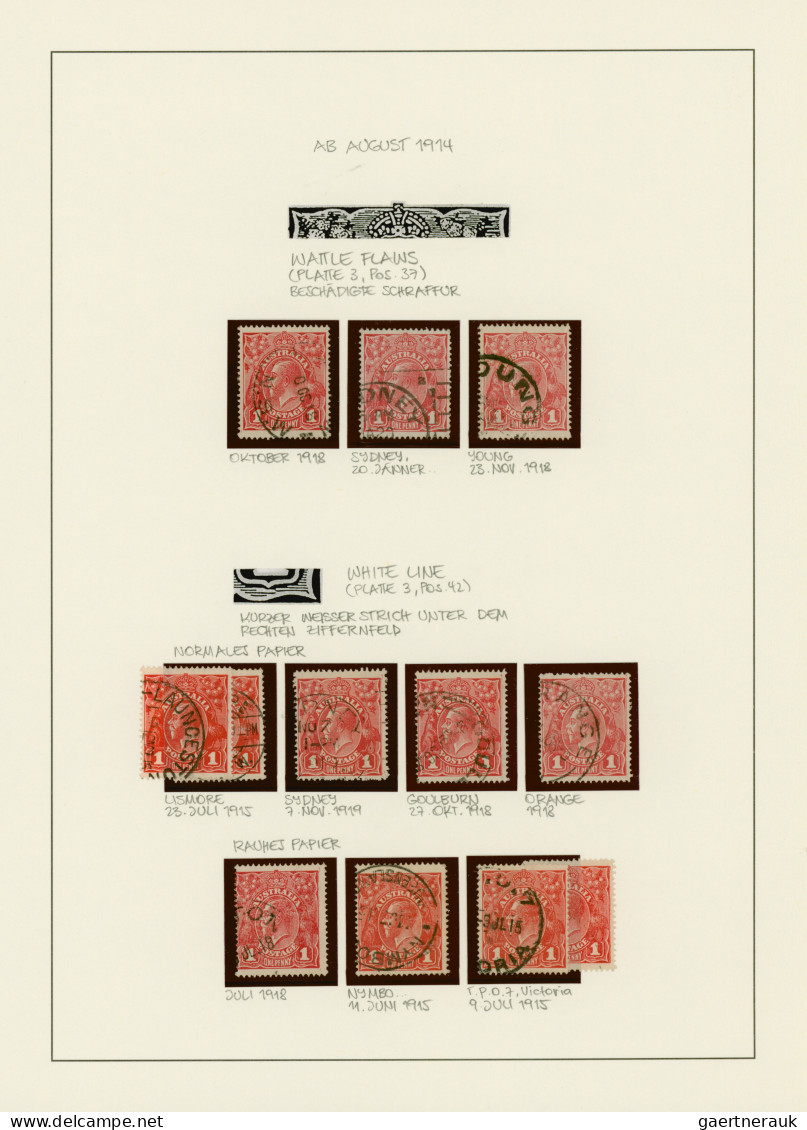 Australia: 1914/1919, 1d Red KGV (ACSC 71 & 72): PRINTING VARIETIES & SPECIALITI - Collezioni