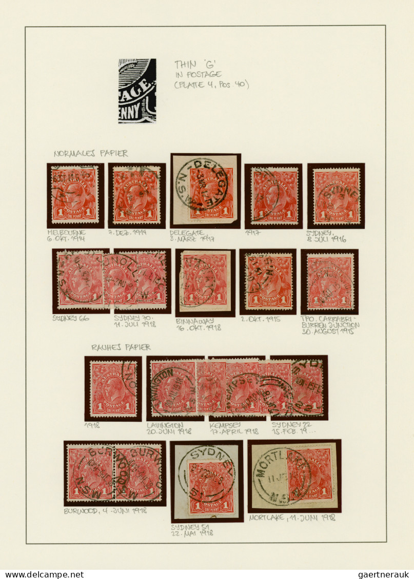 Australia: 1914/1919, 1d Red KGV (ACSC 71 & 72): PRINTING VARIETIES & SPECIALITI - Collezioni
