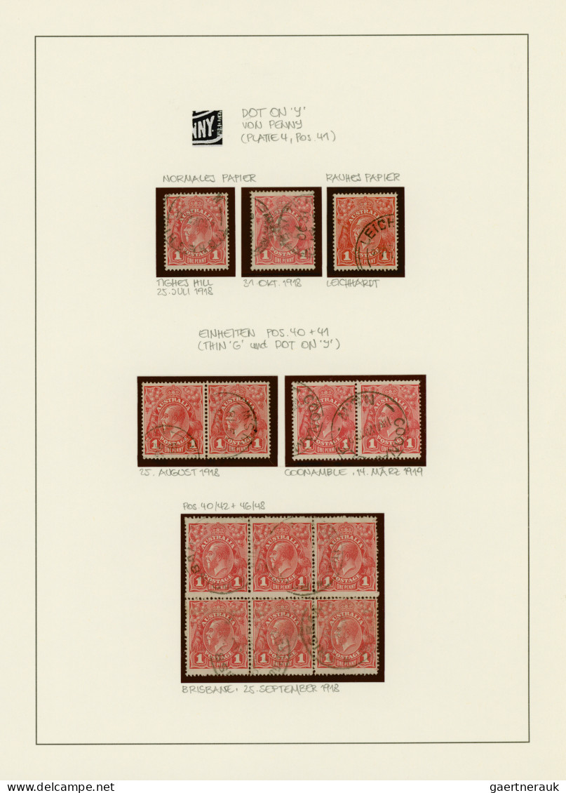 Australia: 1914/1919, 1d red KGV (ACSC 71 & 72): PRINTING VARIETIES & SPECIALITI