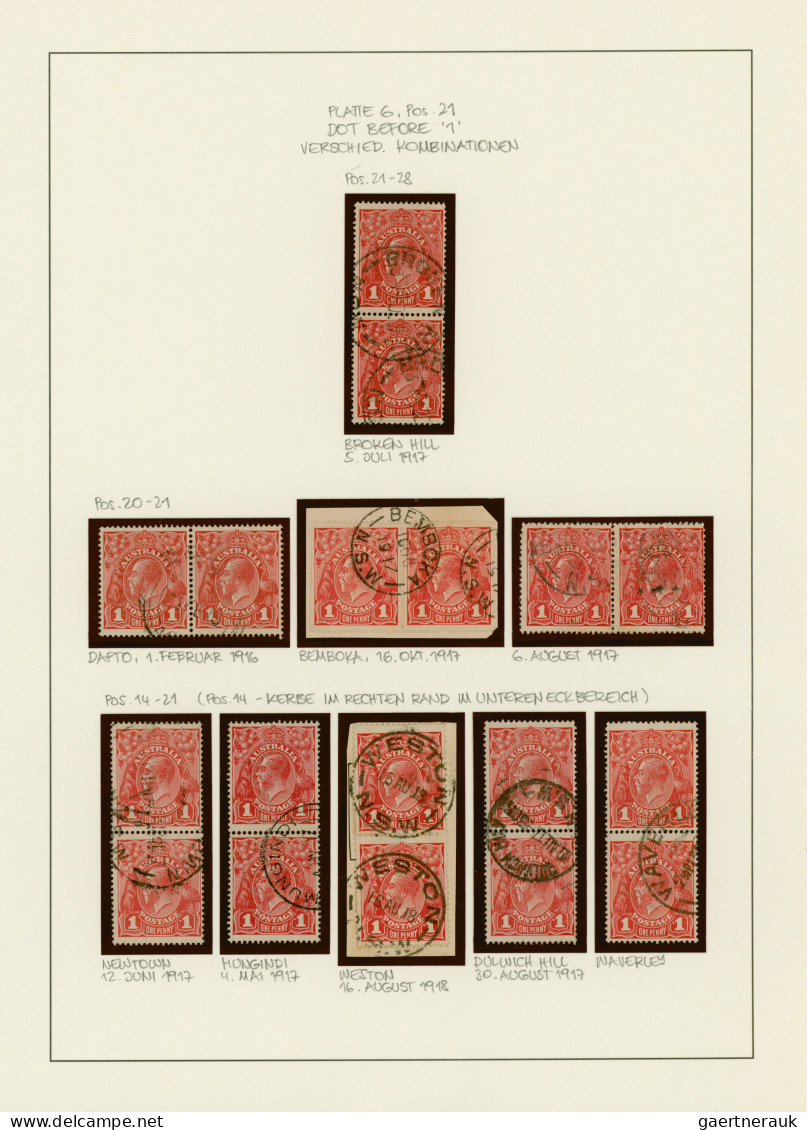 Australia: 1914/1919, 1d red KGV (ACSC 71 & 72): PRINTING VARIETIES & SPECIALITI