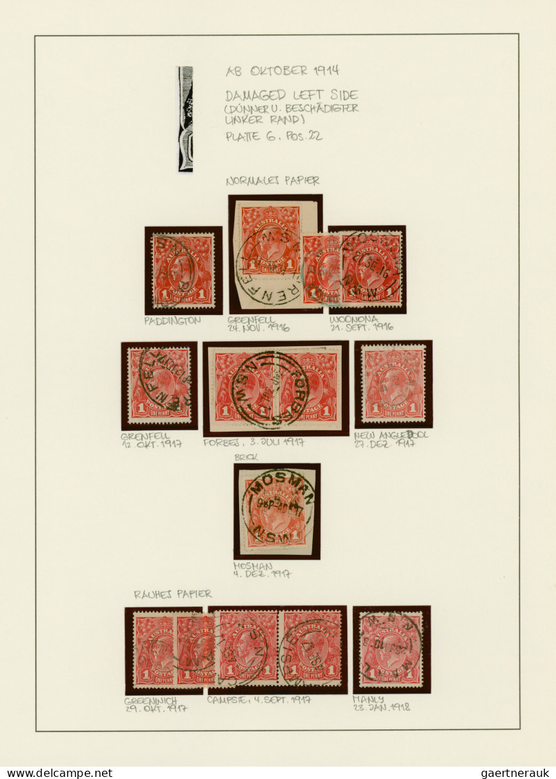 Australia: 1914/1919, 1d red KGV (ACSC 71 & 72): PRINTING VARIETIES & SPECIALITI